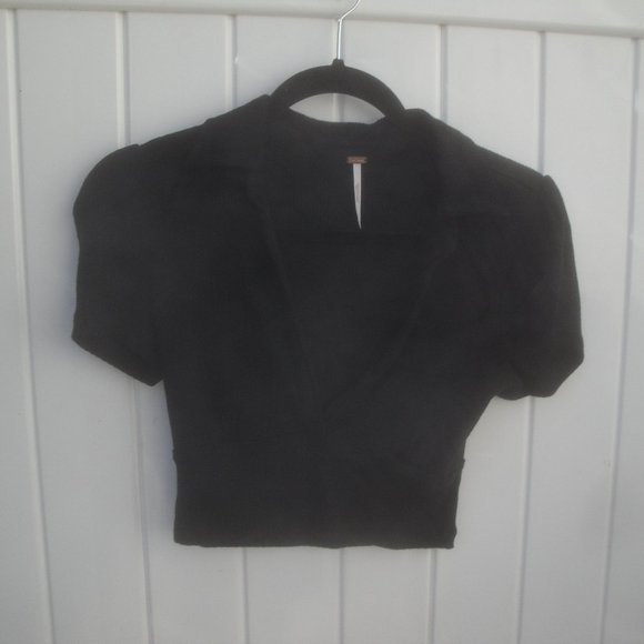 Free People Top Black Cropped Knit Style#OB924636 Size XS - Picture 2 of 8